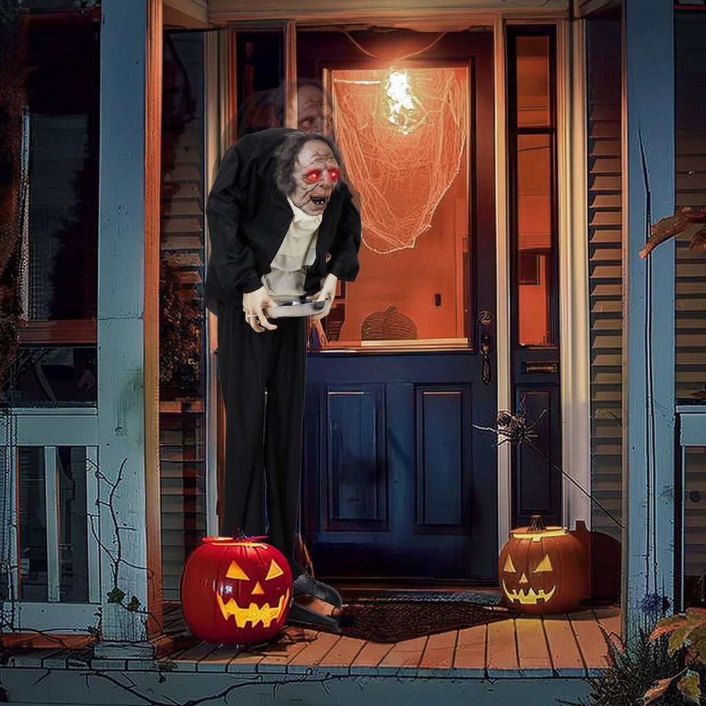 Witchwood™ 5ft Waiter Animated Halloween Decoration Creepy Halloween Animatronics Waiters w/ Pre-Recorded Screaming