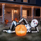 Witchwood™ 7' Halloween Inflatables Skeleton Outdoor Halloween Decoration Reclining Skeleton with Pumpkin,Built-In LED Lights