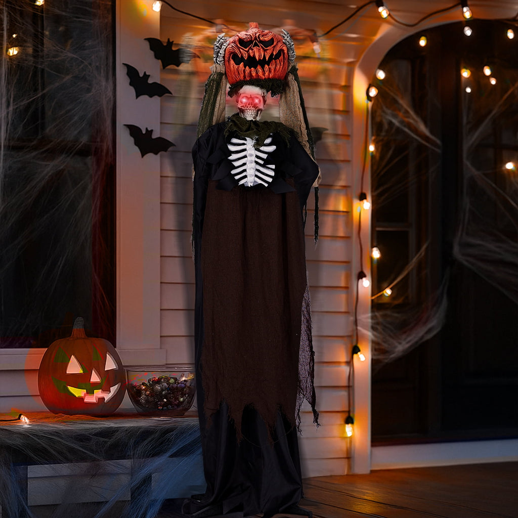 Witchwood™ 6ft Ghost with The Pumpkin Head Halloween Animated Animatronic Decoration w/ Pre-Recorded Screaming