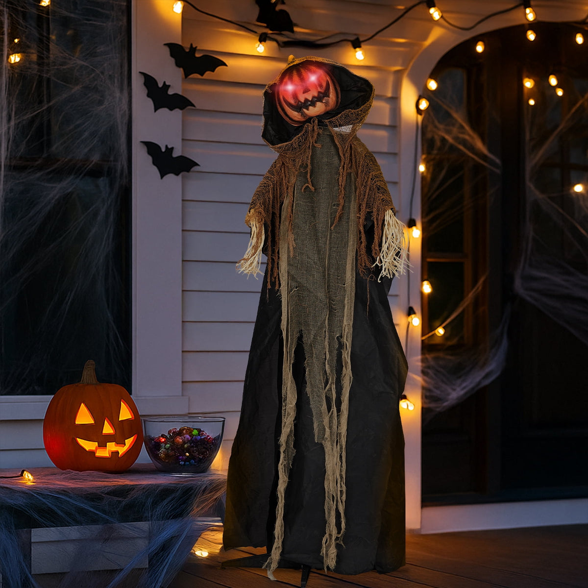 Witchwood™ 6ft Pumpkin Man Animated Animatronic Decoration Creepy Halloween w/ Classic Cape Creepy Cloaked Jack-o'-Lantern for Porch & Yard