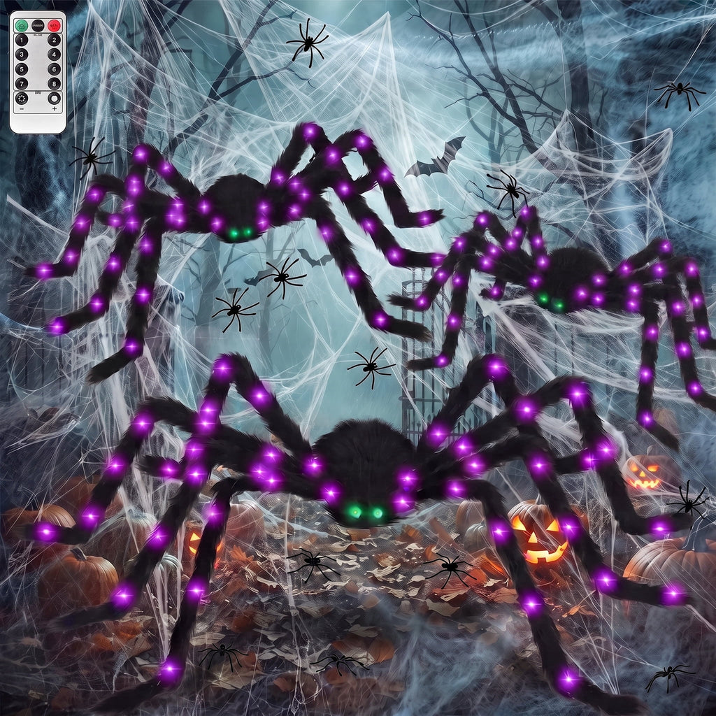 Witchwood™ Halloween Spider Decorations Set, 5FT and 2 Pack 4FT Lighted Giant Spider Decorations for Halloween Party Indoor Outdoor Yard Home Decor
