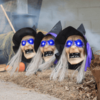 Witchwood™ Light-Up Witch Head Yard Stake Halloween Decorations - 3 Pieces