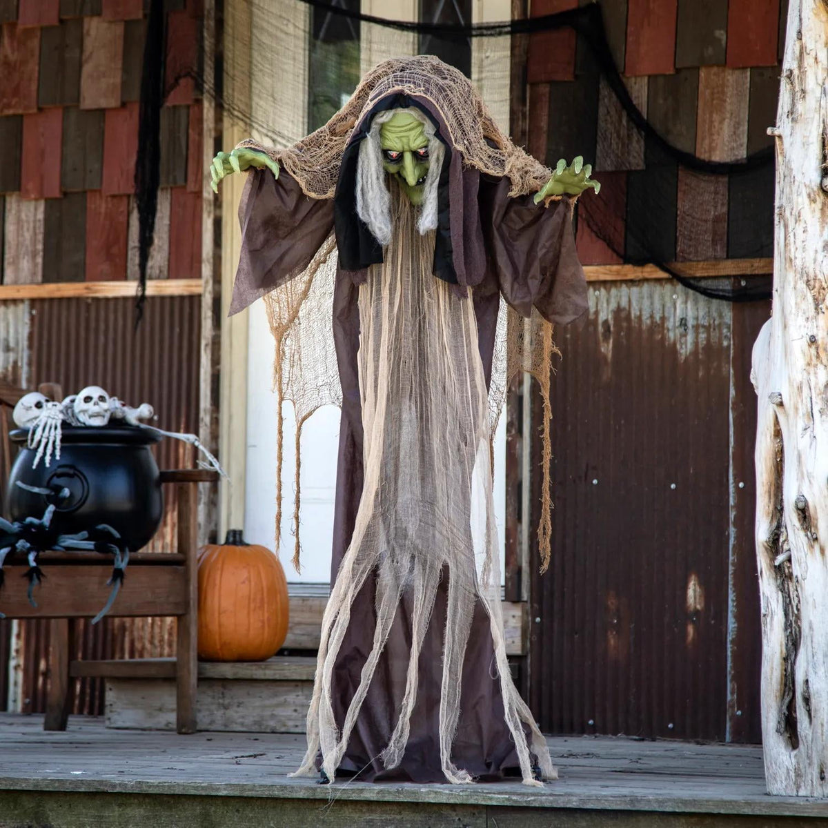 Witchwood™ 43 1/4" x 4 Ft. 9" Light-Up Hunchback Witch Standing Halloween Decoration