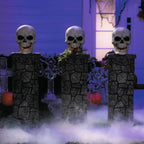 Witchwood™ 4 Ft. x 3 Ft. Light-Up Skull Pedestal Fence with Chains Halloween Decoration