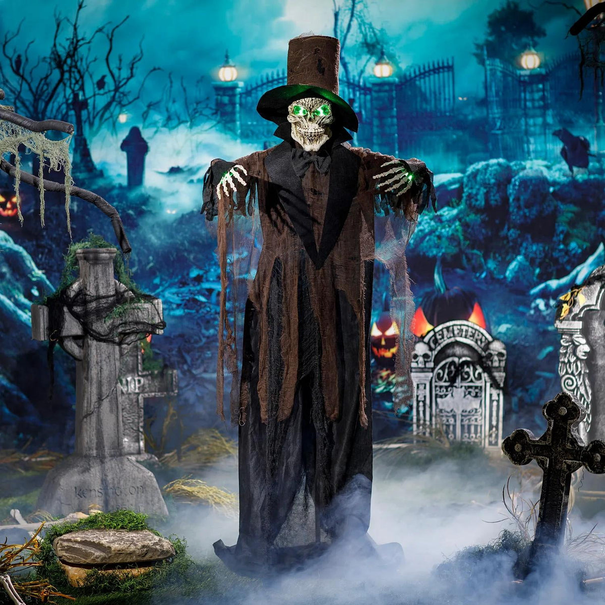 Witchwood™ 5 Ft. 6" Light-Up Black Skeleton Standing Halloween Decoration