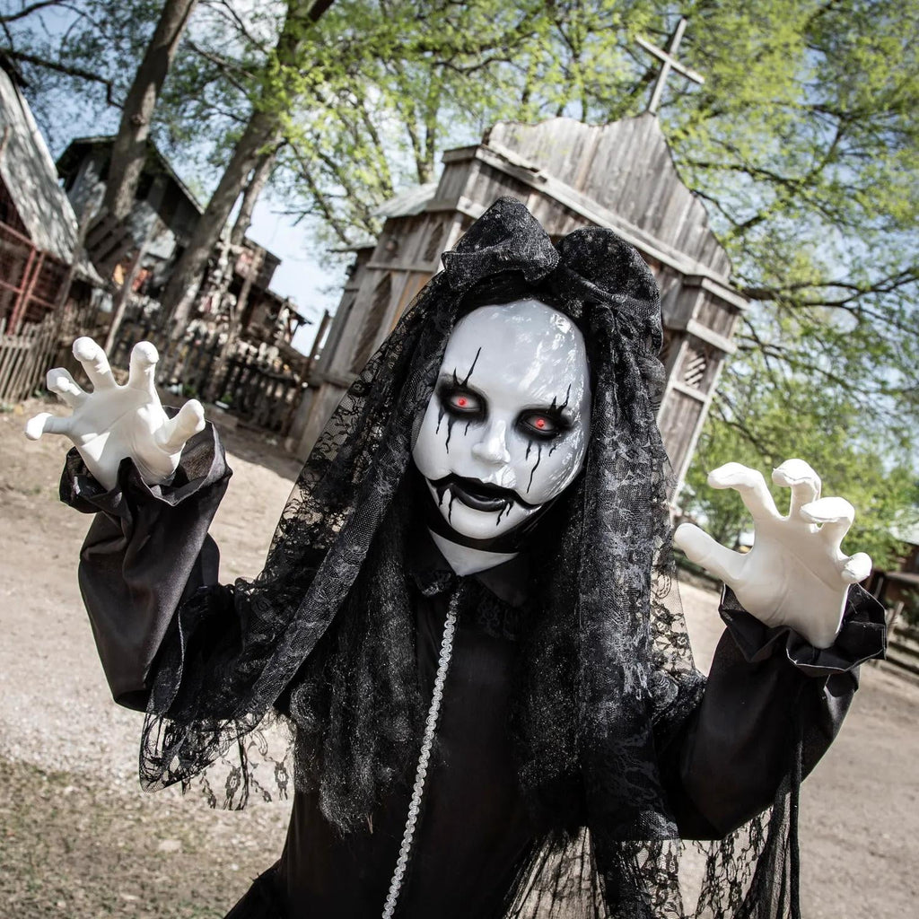 Witchwood™ 5 Ft. 6" Jaw-Dropping Scary Bride with Black Dress Standing Halloween Decoration