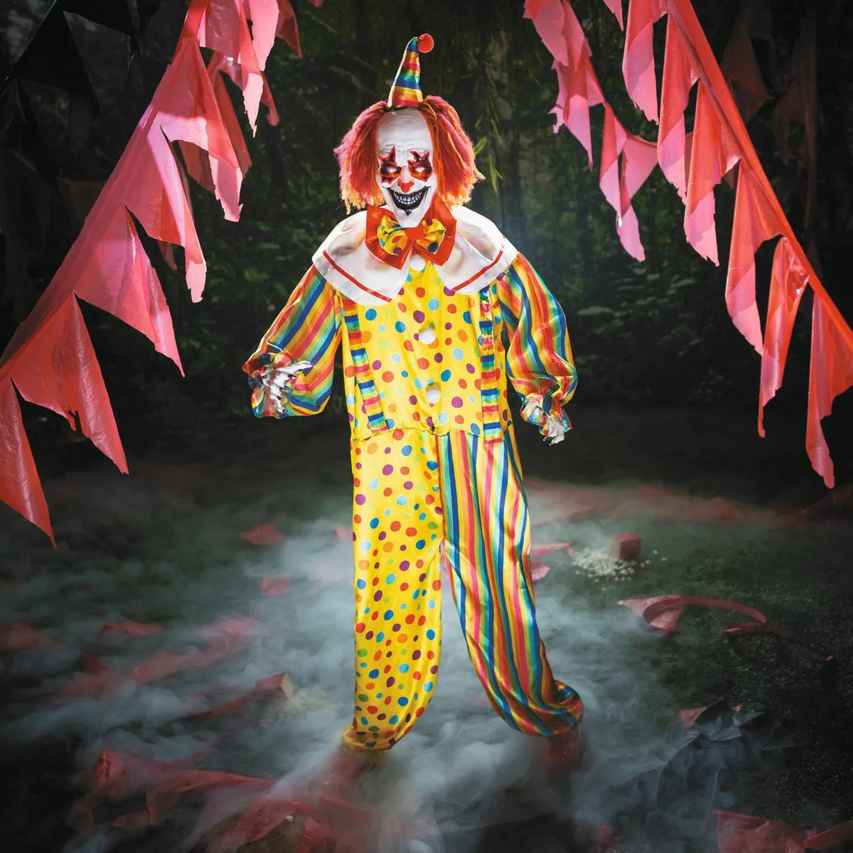 Witchwood™ 6 Ft. 2 3/4" Animated Standing Light-Up Multicolor Clown Halloween Decoration
