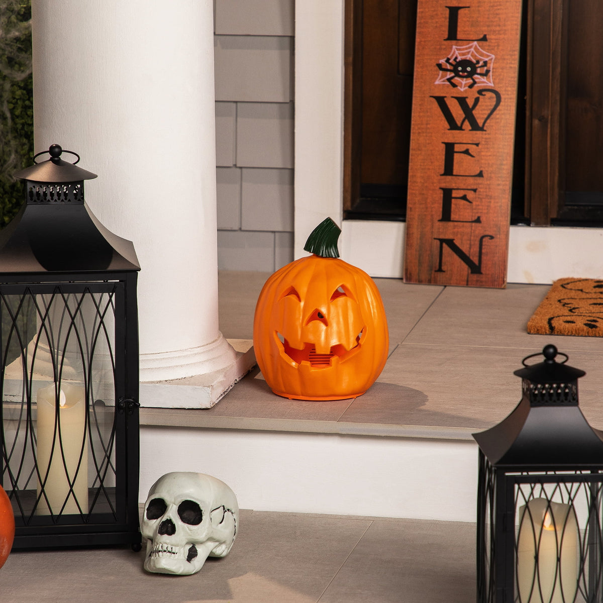 Witchwood™ 9.75" Jack-O-Lantern Animated Double-Sided Halloween Pumpkin - Orange/Green