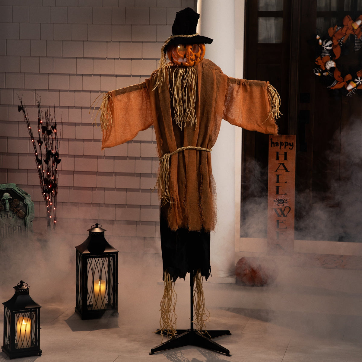 Witchwood™ Animated Jack-O'-Lantern Scarecrow Halloween Decoration - 6'