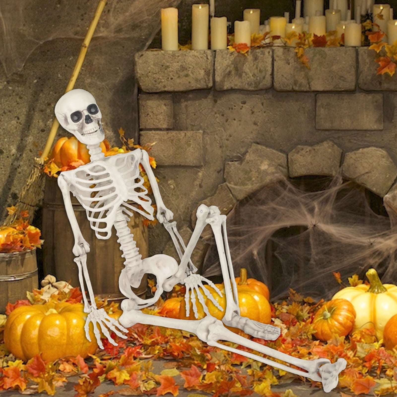 Witchwood™ OZMI Halloween Skeleton Decoration for Haunted House, 38 Inch Full Body Plastic Skull Skeleton with Posable Joints for Halloween Party Haunted House Bar Graveyard Decorations Party