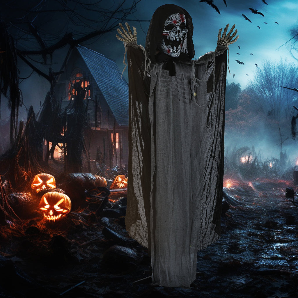Witchwood™ Outsunny 74" Life Size Outdoor Halloween Decorations Skeleton Witch, Animated Prop Animatronic Decor with Sound and Motion Activated, Light Up Eyes and Chest, Howling and Chain Sound