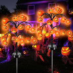 Witchwood™ 2 packs 40 LEDs Solar Halloween Pumpkin Stake Lights, 2 Modes Outdoor Waterproof Halloween Decorations, Solar Halloween Lights Stakes for Garden Yard Pathway
