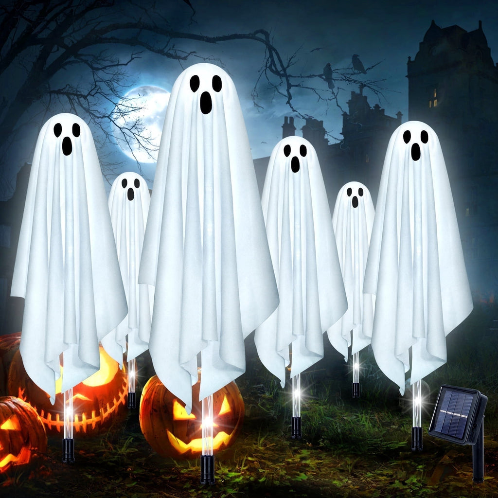 Witchwood™ Halloween Decorations Outdoor, 6 pack Light up Spooky Ghosts with 8 Modes LED Light - Scary Standing Ghosts Decor for Front Door Porch Yard Home Party