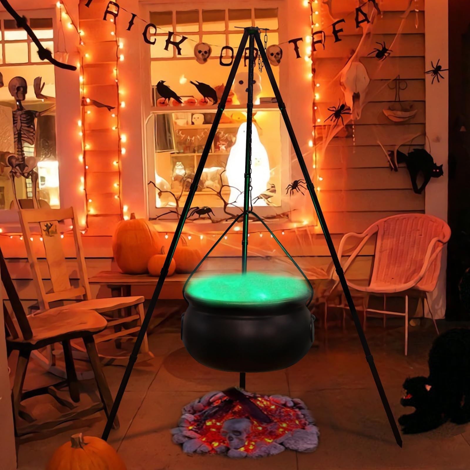 Witchwood™ SDJMa Halloween Decorations Outdoor, 7.8" Witch Cauldron on 30.7" Tripod with Timer String Lights, Halloween Haunted House Decor for Yard Lawn Garden Outside Party Supplies
