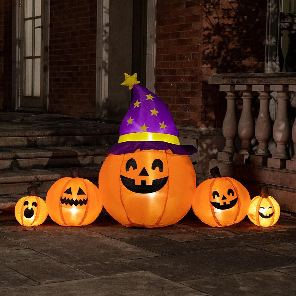 Witchwood™ SPECSTAR 6ft Long Halloween Inflatable LED Lighted Pumpkin Family Blow up Outdoor Lawn Yard Decoration
