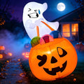 Witchwood™ 5ft Halloween Inflatables Light up Cute Ghost,Blow Up Ghost Lift Pumpkin Candy Bag with Build-in LEDs for Yard Decorations