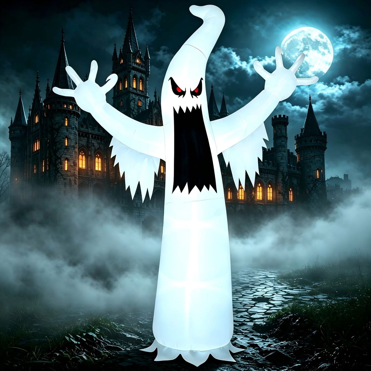 Witchwood™ 12 ft Halloween Inflatable Outdoor Ghost,Giant Ghost Blow Up Decor with Built-in LED Lights,inflatables with Build-in LEDs,Spooky Outdoor Decorations for Yard & Lawn
