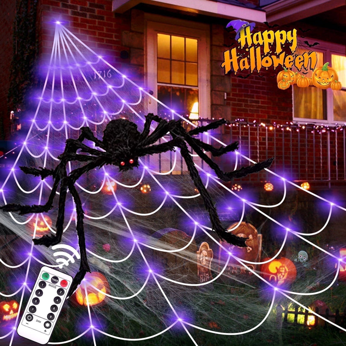 Witchwood™ Scidweet Halloween Decorations Outdoor, 350 LED Halloween Spider Web Lights with 79" Giant Spider for Home Garden Yard Decor