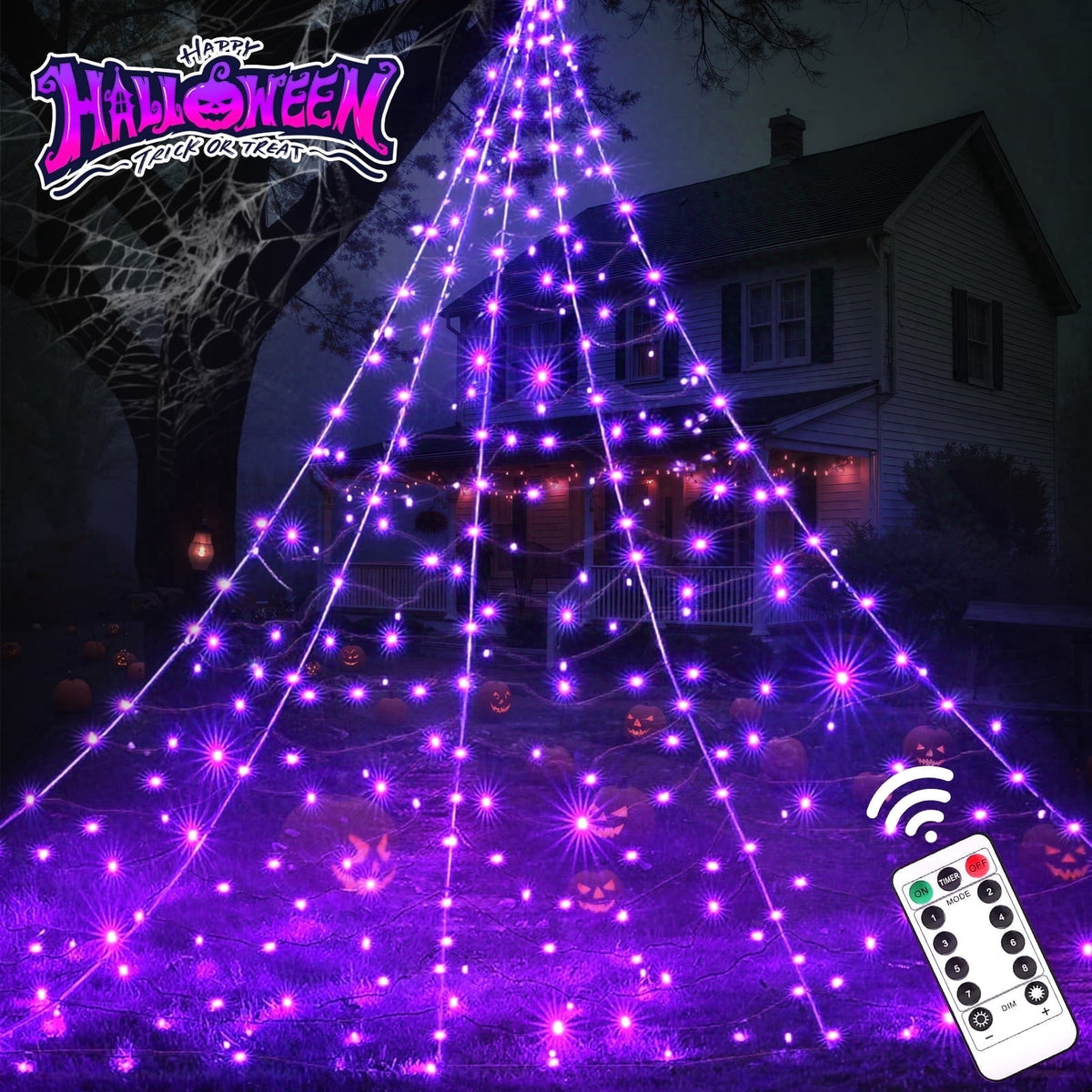 Witchwood™ Scidweet Halloween Decorations Outdoor, 500 LED Halloween Giant Spider Web Lights for Garden Yard Porch Home Decor, Purple White