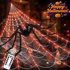 Witchwood™ Scidweet Halloween Decorations Outdoor, 350 LED Halloween Spider Web Lights with 79" Large Spider for Outside Garden Yard Home Decor, Orange