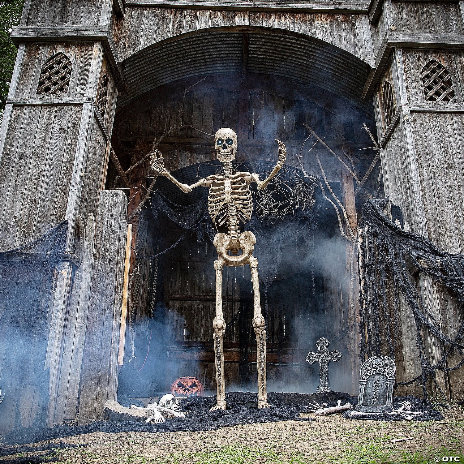 Witchwood™ Animated Towering Skeleton with Projection Eyes Halloween Decoration - 8 ft