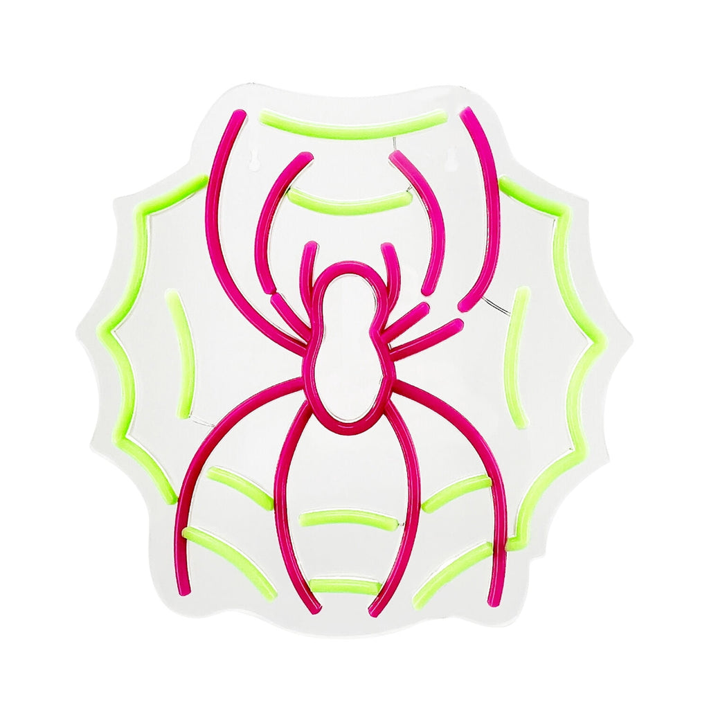 Witchwood™ Spider with Web Pink & Green Halloween Décor with Neon LED Lights, 0.9-Ft