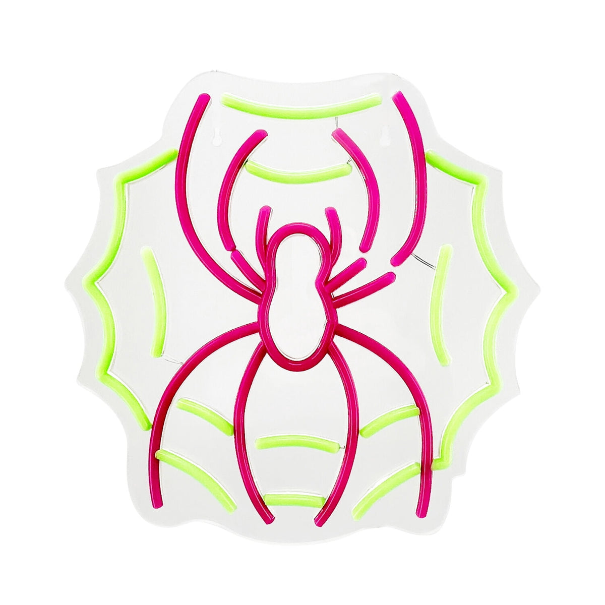 Witchwood™ Spider with Web Pink & Green Halloween Décor with Neon LED Lights, 0.9-Ft
