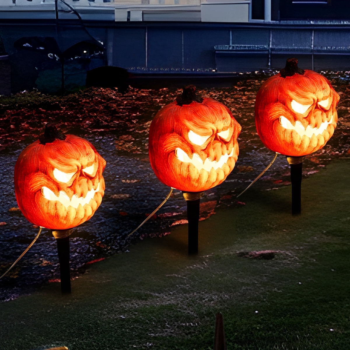 Witchwood™ 3 Pack Halloween Decorations Lighted Pumpkin Pathway Lights Stakes,Outdoor Jack-O-Lantern Waterproof Decorations,Scary Halloween Party Props Outdoor Yard Decor