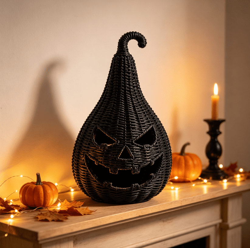 Witchwood™ THOPBPRK 2026 Black Halloween Woven Pumpkin Jack-O'-Lantern, Pumpkin, USE LED Candle, Rattan Fall for Home, 1Pack 11.8 Inch A