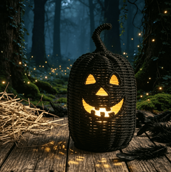 Witchwood™ THOPBPRK 2026 Black Halloween Woven Pumpkin Jack-O'-Lantern, Halloween Decorations Pumpkin, USE LED Candle, Rattan Fall Halloween Decor for Home, 1Pack 11.8 Inch A