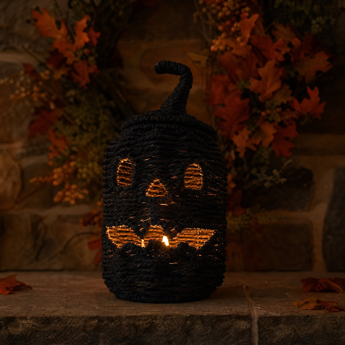 Witchwood™ THOPBPRK 2026 Black Halloween Woven Pumpkin Jack-O'-Lantern, Pumpkin, USE LED Candle, Rattan Fall for Home, 1Pack 11.8 Inch A