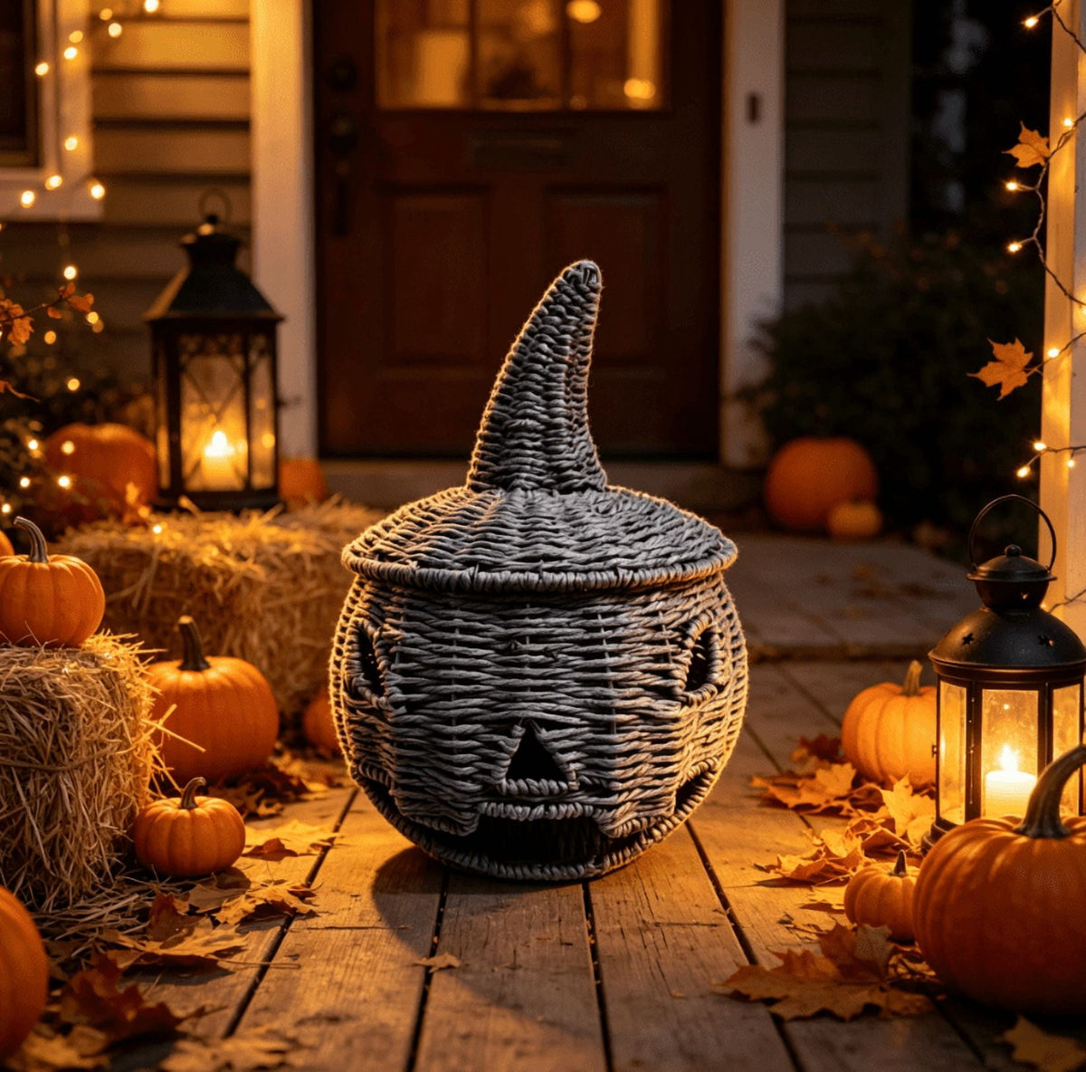 Witchwood™ THOPBPRK 2026 Black Halloween Woven Pumpkin Jack-O'-Lantern, Pumpkin, USE LED Candle, Rattan Fall for Home, 1Pack 11.8 Inch A