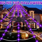 Witchwood™ Coolmade Halloween Giant Spider Web Lights Decorations Outdoor, 16.4ft 250 LED Lighted Spider Web Light up with 8 Modes with 59" Giant Spider for Yard House Decor