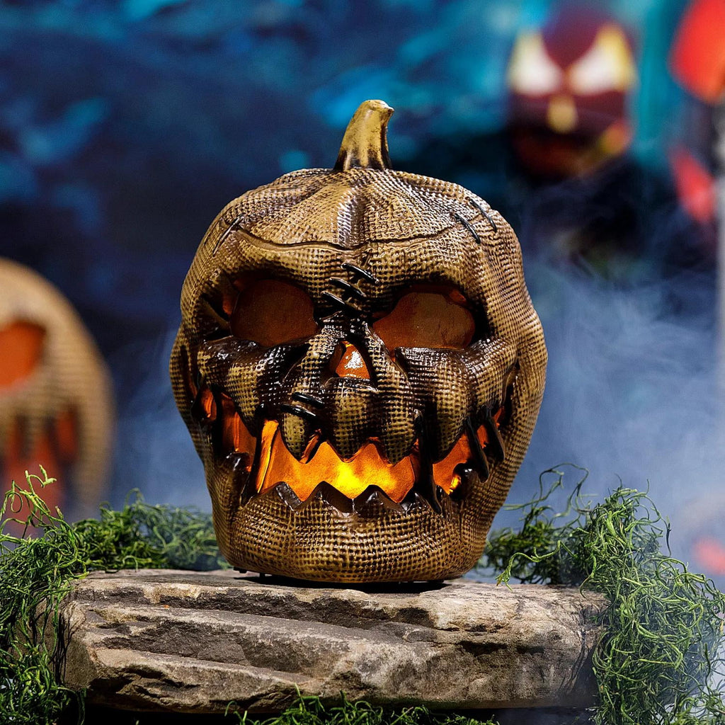 Witchwood™ 10" Animated Flaming Burlap Pumpkin Halloween Decoration