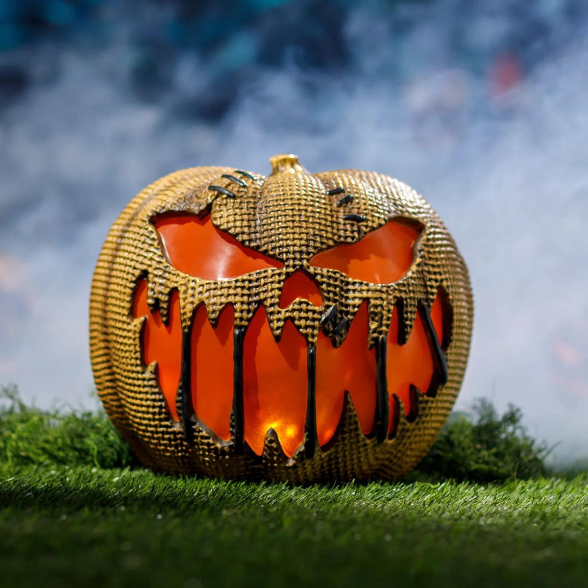Witchwood™ 14" Animated Flaming Burlap Pumpkin Halloween Decoration