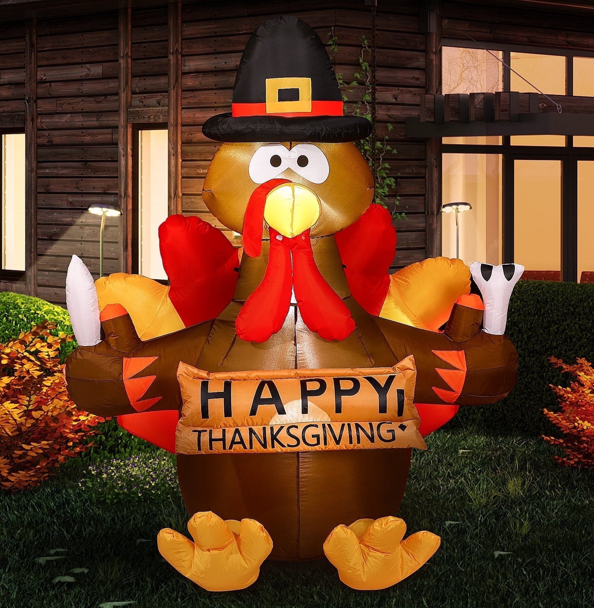 Witchwood™ Thanksgiving Inflatable Turkey 5FT Blow up Outdoor Thanksgiving Inflatables Decoration with LED Lights for Holiday Party Yard Garden