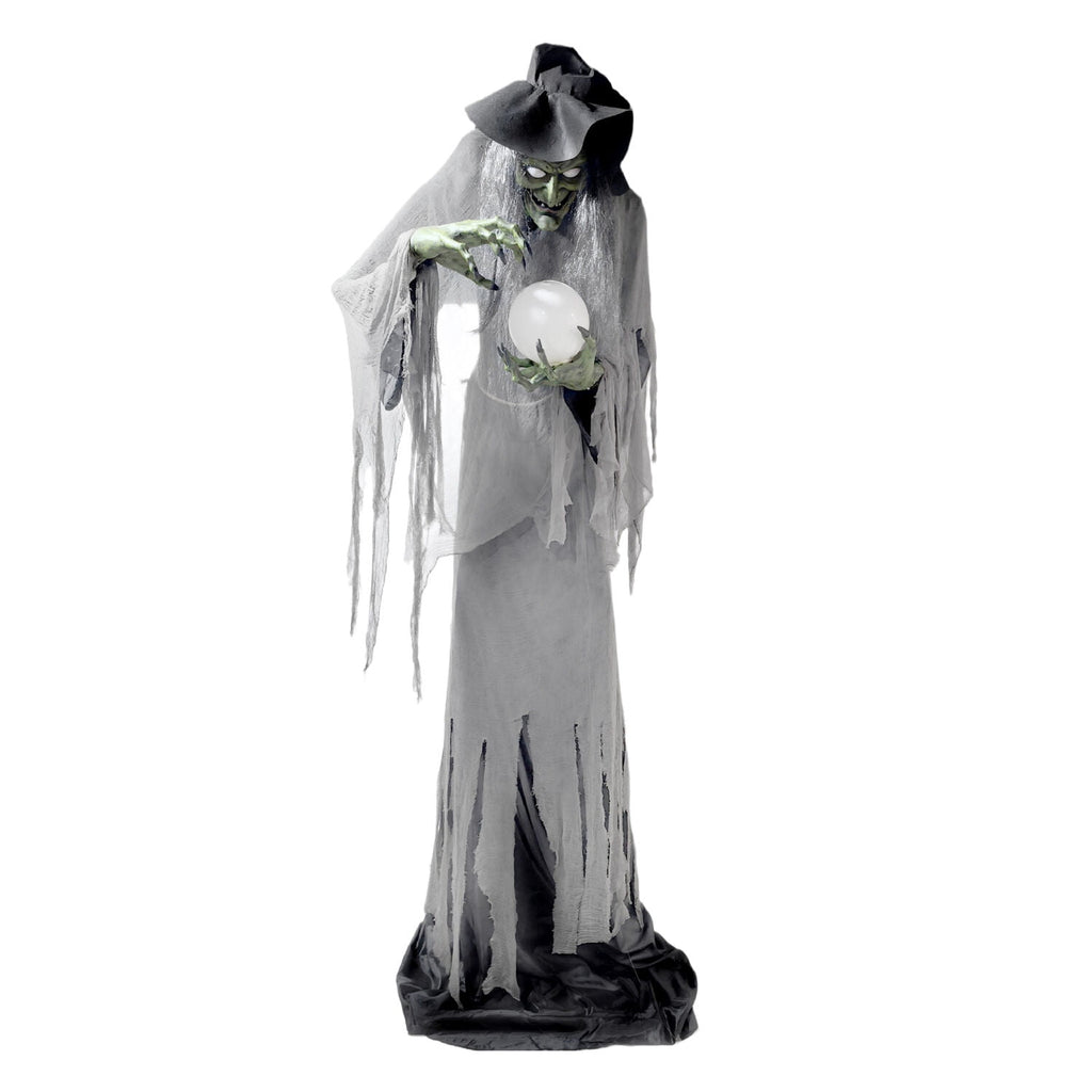 Witchwood™ Towering Witch Halloween Animatronic with Glowing Eyes & Magic Ball, 9.8-Ft