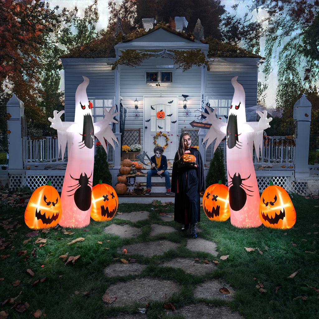 Witchwood™ 12 ' Halloween Ghost & Pumpkin Outdoor Halloween Inflatables for Patio Garden Decor,1 Pcs