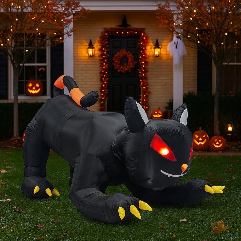 Witchwood™ 6.5' Halloween Black Cat Inflatable Moving Head, Halloween Decorations Blow Up Yard Decor Built-in LEDs for Holiday Party
