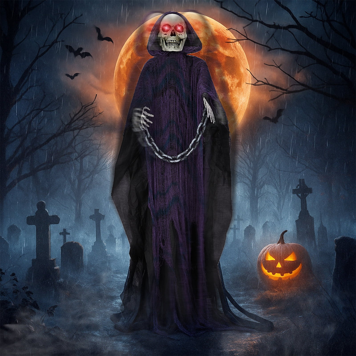 Witchwood™ 6' Halloween Decorations Animatronics Grim Reaper, Sound-Actived Party Deco for Garden Yard Lawn