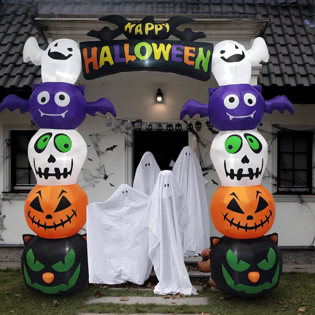 Witchwood™ 8.2' Halloween Inflatables Pumpkin Ghost Archway, Blow up Hallowee Decorations with Built-in LED Lights for Holiday