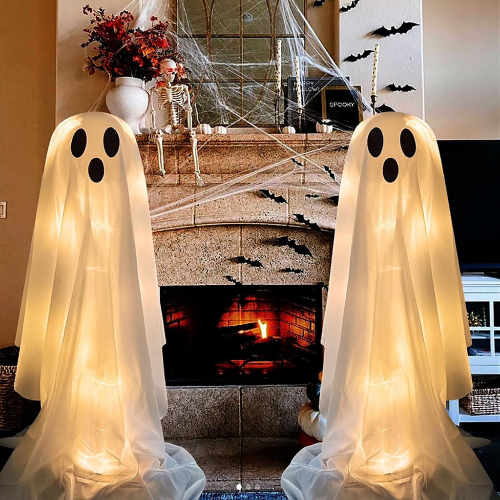 Witchwood™ Halloween Ghost Decorations 8ft Tall Glowing White Fabric Ghost with Light Stand for Front Porch Yard Indoor Outdoor Spooky Party Decor