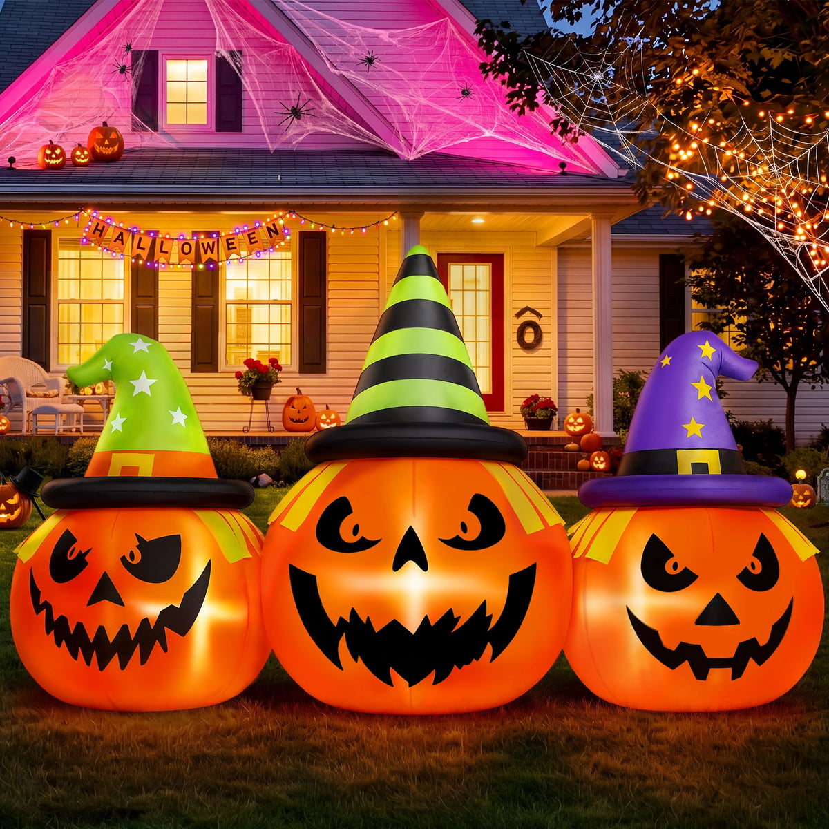 Witchwood™ 6FT Halloween Inflatable Pumpkins Decorations with LED Lights, Halloween Blow Ups Decoration for Home Party