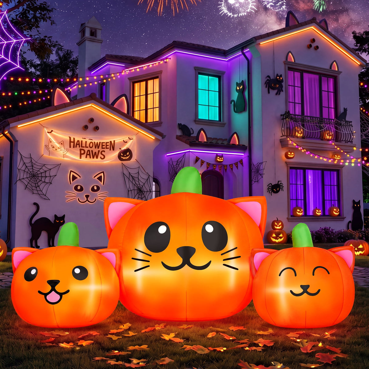 Witchwood™ 6.2FT Halloween Inflatable Pumpkin Cat Outdoor Decorations, Halloween Blow Ups with Lights for Party, Yard
