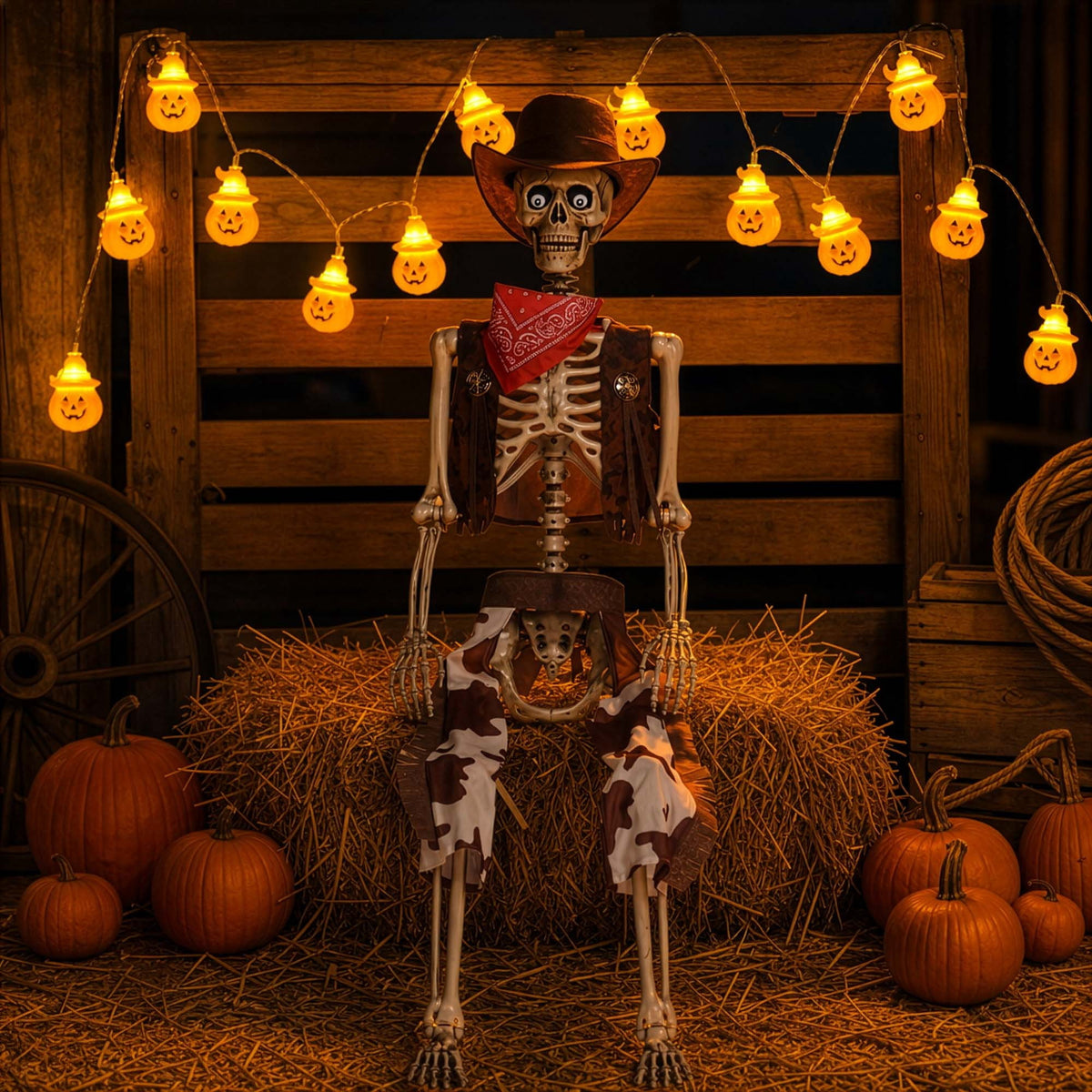 Witchwood™ Yescom Halloween 5.6Ft Life Size Skeleton Cowboy Detailed Costume Outdoor Indoor Haunted House Props Decor 2026