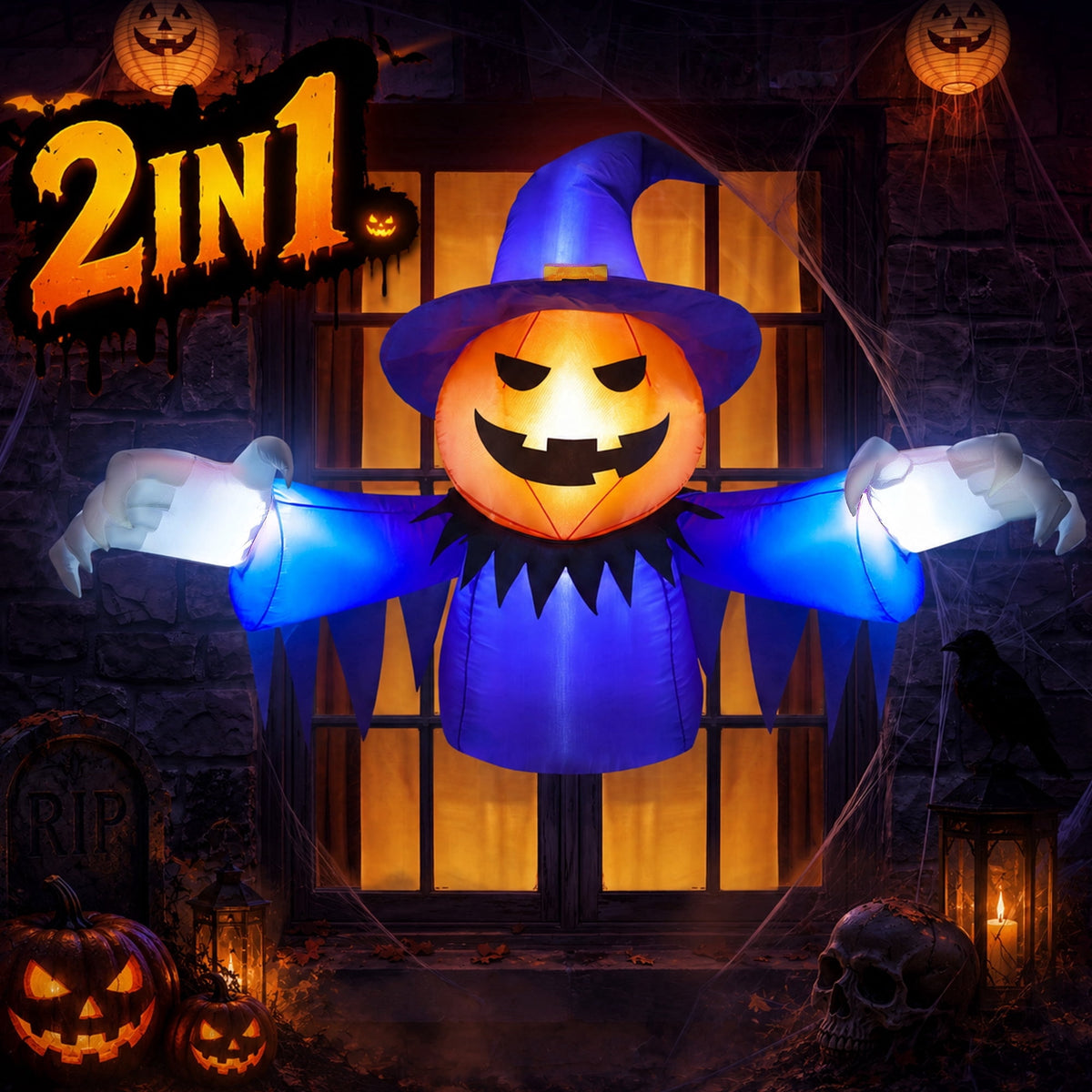 Witchwood™ 2-in-1 Halloween Inflatable Pumpkin Ghost,4 FT Halloween Window Decoration, Blow Up Outdoor Halloween Decor for Yard, Garden, Lawn, Porch,Indoor Outdoor Party