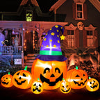 Witchwood™ 8.7FT Halloween Inflatable Pumpkin Set, 7-Pumpkin Outdoor Decoration with Witch Hats and LED Lights for Yard, Garden, Lawn