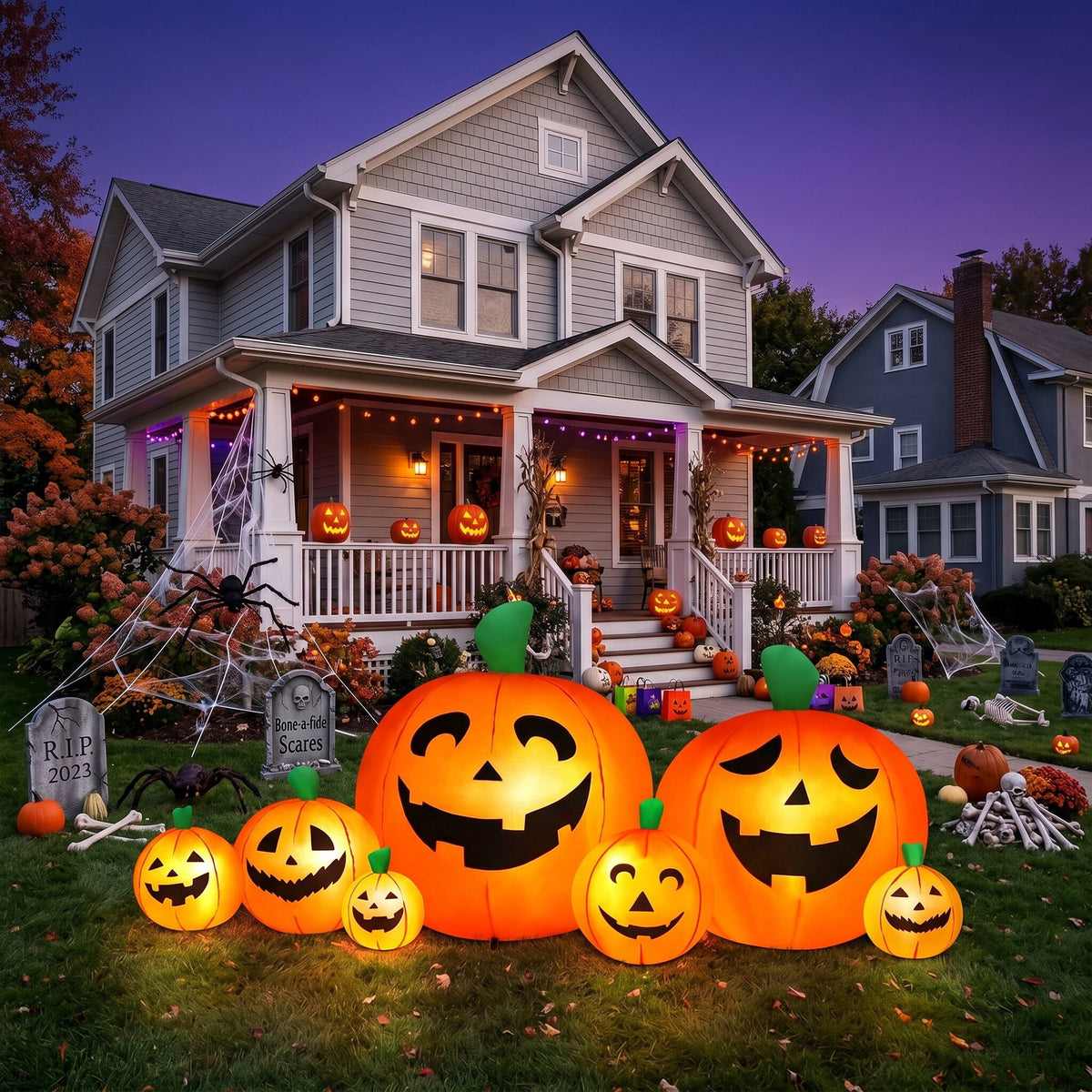Witchwood™ 8FT Halloween Inflatable Pumpkin, Outdoor Halloween Yard Decoration with 7 LED Lights