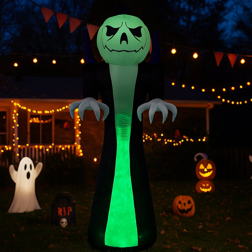 Witchwood™ 12 FT Halloween Inflatables Ghost Outdoor Halloween Decoration w/ Pumpkins Head
