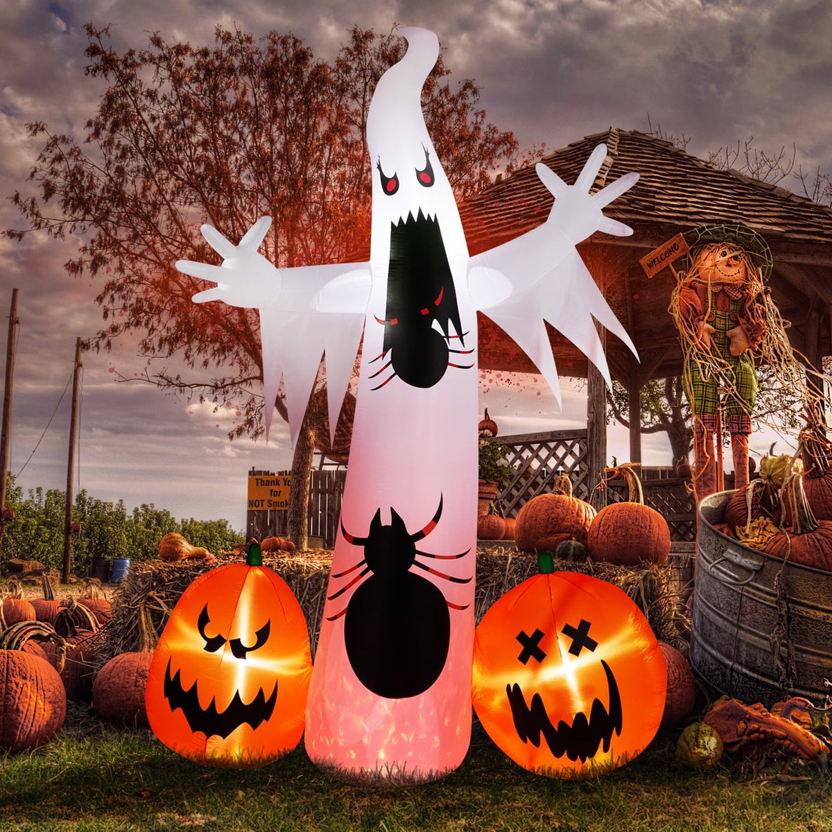 Witchwood™ 12 FT Halloween Inflatables Ghost Pumpkin Outdoor Halloween Decoration